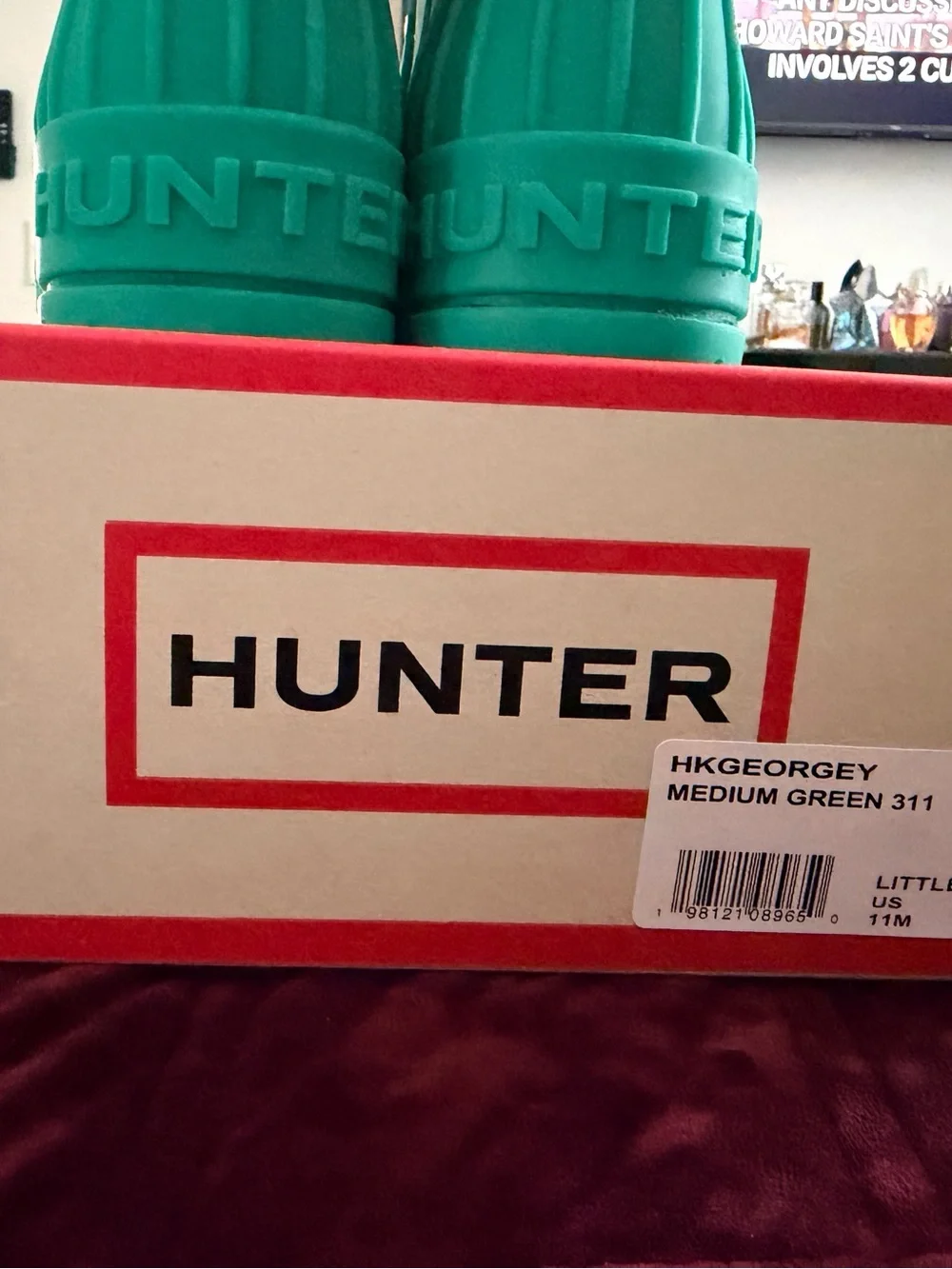 Hunter Little Kids Georgey Medium Green Waterproof Rain Boots